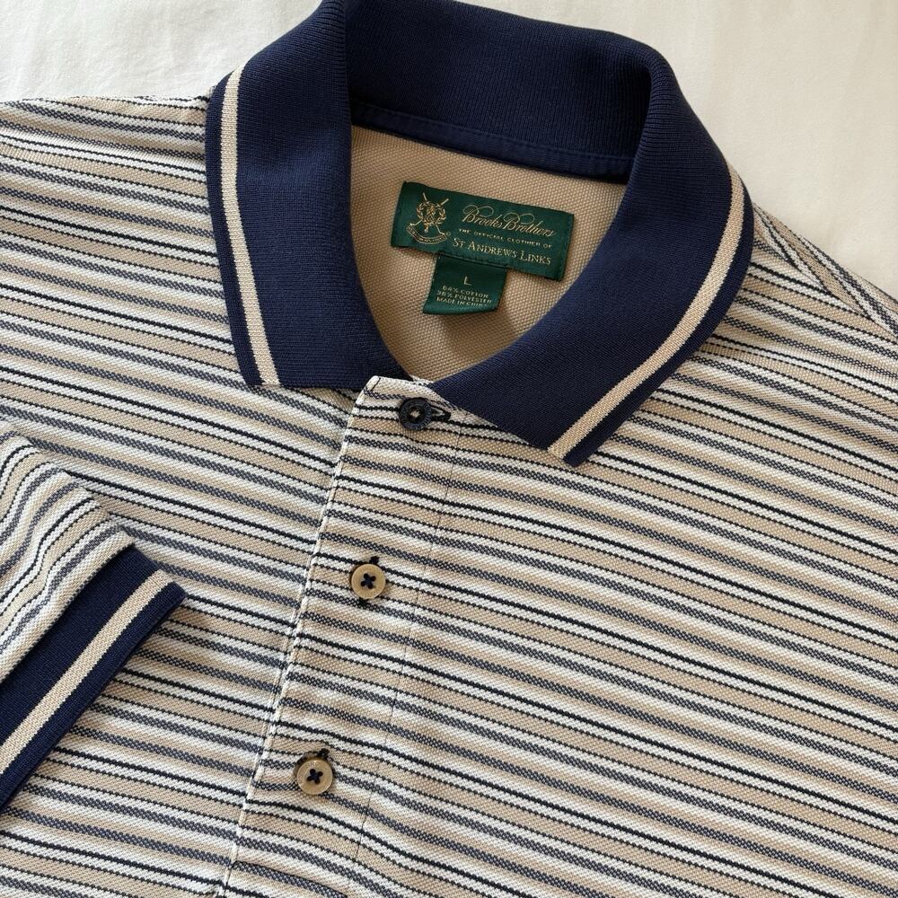 Brooks Brothers x St Andrew’s Links Striped Men’s Large Short Sleeve Golf Polo